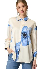 Zero Damen Hemdbluse "Zero Hemdbluse mit Blumendruck", blau, casual, Gr. 34, glänzend, Web, Obermaterial: 96% Polyester, 4% Elastan. Ärmelfutter: