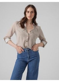 Véro Moda VERO MODA Damen Hemdbluse "VMBUMPY L/S SHIRT NEW WVN GA NOOS", braun, modisch, Gr. XXL, gestreift, Web, Obermaterial: 100% Viskose, Blusen