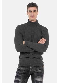 Cipo & Baxx CIPO & BAXX Herren Rollkragenpullover "Pullover", grau, casual, Gr. S, unifarben, 65% Polyester;35% Viskose, Pullover, mit kariertem Strickmuster,