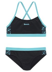 Bench. Kinder Bustier-Bikini, schwarz, Gr. 122, unifarben mit Farbeinsatz, Polyamid, Bikini-Sets, mit geometrische bedruckten Einsätzen