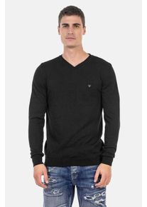 Cipo & Baxx CIPO & BAXX Herren V-Ausschnitt-Pullover "Pullover", schwarz, casual, Gr. S, unifarben, 65% Polyester;35% Viskose, Pullover, mit V-Ausschnitt, CP242