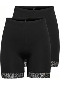 Only Damen Radlerhose "ONLLIVE LOVE LACE SHORTS 2PACK JRS NOOS", schwarz, modisch, Gr. S, unifarben, Jersey, Obermaterial: 95% Baumwolle, 5%
