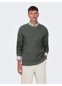 Only & Sons ONLY & SONS Herren Rundhalspullover "ONSKALLE REG 12 STRUC CREW KNIT NOOS", grau, modisch, Gr. S, unifarben, Strick, Obermaterial: 100% Baumwolle,