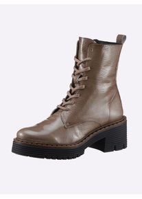 Heine Damen Schnürstiefel, Gr. 37, grau, Leder, Lackleder, Lackleder, modisch, Schuhe