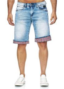 Rusty Neal Herren Shorts "Dunster", blau, casual, Gr. XL, kariert, unifarben, 98% Baumwolle, 2% Elasthan, Hosen, mit kariertem Umschlag