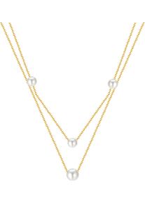 Firetti Damen Kette mit Anhänger "Schmuck Geschenk Edelstahl Halsschmuck Halskette Layer doppelreihig", Edelstahl-Perlen, L: 44,5cm, gold, Edelstahl,
