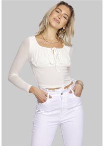 FRESHLIONS Damen Klassische Bluse, weiß, casual, Gr. M, unifarben, 94% Polyester, 6% Elasthan, Blusen, mit toller Bindung