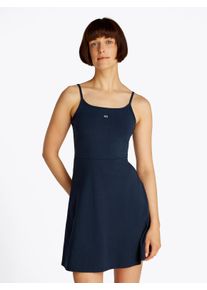 Tommy Jeans Damen Skaterkleid "TJW ESSENTIAL STRAP FLARE DRESS", blau, casual, Gr. S, unifarben, Jersey, Obermaterial: 89% Baumwolle, 11% Elasthan,
