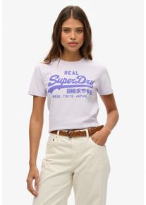 Superdry Damen Kurzarmshirt "VL NEON SLIM TEE", lila, casual, Gr. M, bedruckt, Single Jersey, Obermaterial: 100% Baumwolle, Shirts