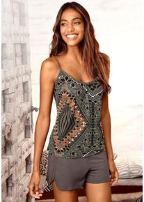 Lascana Shorty mehrfarbig Gr. 36/38 für Damen. Tiefer V-Ausschnitt und Allover-Druck