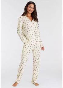 s.Oliver Pyjama mehrfarbig Gr. 44/46 für Damen. V-Ausschnitt und Allover-Druck. Bequem. Nachhaltig.