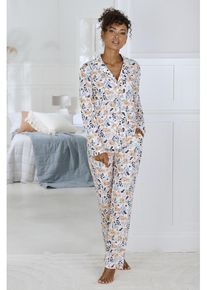 Vivance Dreams Pyjama mehrfarbig Gr. 44/46 für Damen. V-Ausschnitt und Allover-Druck. Klassisch. Nachhaltig.