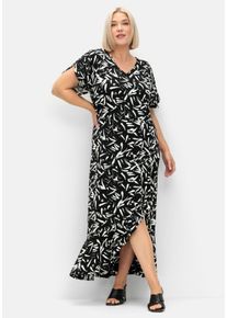 Große Größen Maxikleid in Wickeloptik, mit hohem Schlitz Gr. 54 schwarz von sheego für Damen