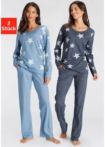 Vivance Dreams Pyjama mehrfarbig Gr. 32/34 für Damen. Rundhals und Allover-Druck, Druck. Basic. Nachhaltig.