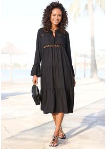 Lascana Midikleid schwarz Gr. 32/34 für Damen. Mit Schlitz und Spitze. Figurumspielend. Nachhaltig.
