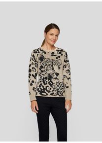 Rabe Damen Strickpullover, beige, casual, Gr. 44, animal-print, Jacquardmuster, Strick, Obermaterial: 50% Baumwolle, 50% Polyacryl, Pullover, mit