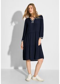 Cecil Damen Tunikakleid, blau, casual, Gr. L, unifarben mit Farbeinsatz, Stoff, 100% Viskose, Kleider, knielang