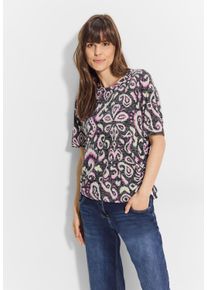 Cecil Damen T-Shirt, schwarz, casual, Gr. XXL, gemustert, Stoff, 65% Polyester, 35% Viskose, Shirts, mit leichten Raffungen an den Seiten