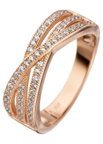 Jobo Damen Fingerring, 52, Silber 925 (Sterlingsilber), rosa, Silber 925 (Sterlingsilber), Fingerringe, 925 Silber roségold vergoldet mit 60 Zirkonia