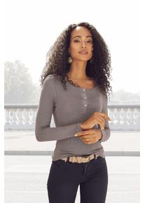 Vivance Damen Langarmshirt "mit kurzer Knopfleiste", grau, Basic, Gr. 36, unifarben, Rippware, Obermaterial: 95% Viskose, 5% Elasthan, Shirts, aus