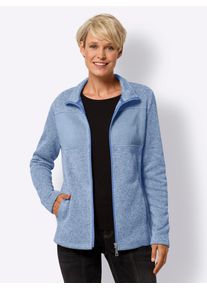 Damen Strickfleecejacke, blau, Gr. 50, meliert, 100% Polyester, Jacken