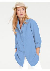 Heine Damen Longbluse, blau, Gr. 48, unifarben, 55% Baumwolle, 45% Leinen, Blusen