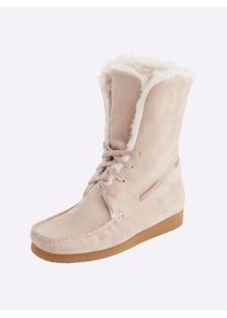 Heine Damen Schnürstiefelette, Gr. 38, beige, Leder, Veloursleder, modisch, Schuhe