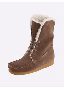 Heine Damen Schnürstiefelette, Gr. 38, grau, Leder, Veloursleder, modisch, Schuhe