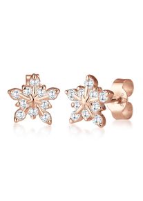 Elli Damen Paar Ohrstecker "Schneeflocke Winter Zirkonia 925er Sterling Silber", OneSize,mit Steinen, Silber 925 (Sterlingsilber), rosa, Silber 925