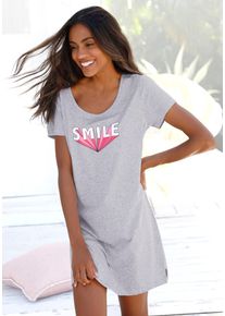 Buffalo Damen Sleepshirt, Gr. 32, grau, Single Jersey, Obermaterial: 100% Baumwolle, unifarben, meliert, casual, Kleider, mit Statement Print