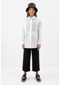 Gulliver Damen Klassische Bluse, weiß, casual, Gr. 152, unifarben, 71% Baumwolle, 25% Nylon, 4% Elasthan, Blusen, im Oversize-Schnitt