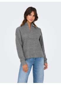 Only Damen Strickpullover "ONLTOKYO SOLID L/S ZIP PULLOVER KNT NOOS", grau, modisch, Gr. XS, unifarben, Strick, Obermaterial: 79% Polyester, 13%