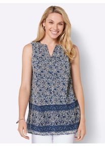 Inspirationen Damen Blusentop, blau, Gr. 40, bedruckt, gemustert, mehrfarbig, geblümt, 100% Polyester, Blusen