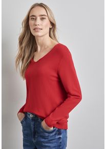 Street One Damen Strickpullover, rot, casual, Gr. 36, unifarben, Stoff, 60% Viskose, 40% Baumwolle, Pullover, mit V-Ausschnitt
