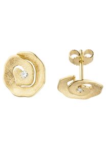 Jobo Damen Paar Ohrstecker, SI = kleine Einschlüsse, Gelbgold 585-Diamanten, gelb, Gelbgold 585, Diamanten, Ohrringe, 585 Gold eismatt mit 2 Diamanten