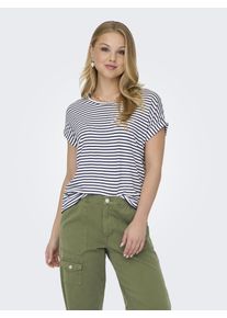 Only Damen T-Shirt "ONLMOSTER STRIPE S/S O-NECK TOP JRS NOOS", weiß, casual, Gr. S, gestreift, Jersey, Obermaterial: 75% Viskose, 20% Polyester, 5%
