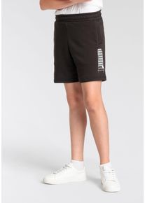 Puma Kinder Shorts "ESS+ LOGO LAB SHORTS TR B", schwarz, sportlich, Gr. 140, bedruckt, Sweatware, Obermaterial: 68% Baumwolle, 32% Polyester, Hosen