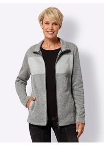 Damen Strickfleecejacke, grau, Gr. 56, meliert, 100% Polyester, Jacken