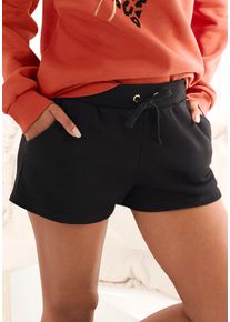 Lascana Damen Sweatshorts, Gr. 32, schwarz, Obermaterial: 60% Baumwolle, 40% Polyester, unifarben, casual, Hosen, Lounge-/Relaxshorts mit Bindeband,