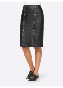 Heine Damen Lederimitatrock, schwarz, Gr. 42, unifarben, 77% Viskose, 19% Polyamid, 4% Elasthan, Röcke