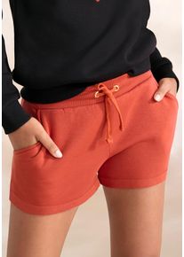 Lascana Damen Sweatshorts, Gr. 32, rot, Obermaterial: 60% Baumwolle, 40% Polyester, unifarben, casual, Hosen, Lounge-/Relaxshorts mit Bindeband,