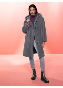 Heine Damen Fellimitatmantel, grau, Gr. 38, unifarben, unifarben mit Farbeinsatz, unifarben mit Farbeinsätzen, 100% Polyester, Mäntel