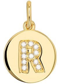 Amor Damen Buchstaben-Anhänger "A-Z", R, Silber 925 (Sterlingsilber), 0,76 g, gold, Silber 925 (Sterlingsilber), Schmuckanhänger, mit Zirkonia