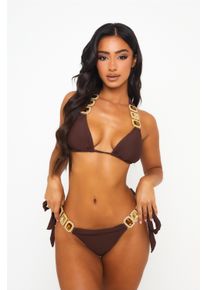 MODA MINX Damen Bikini-Hose "Boujee", braun, Gr. L, unifarben, 82% Polyamid, 18% Elasthan, Badehosen, mit seitlicher Bindung und funkelnden
