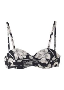 s.Oliver Damen Bügel-Bandeau-Bikini-Top "Lady", schwarz, Gr. 36, geblümt, Microfaser, Recycling-Polyamid, Bikini-Oberteile, mit floralem Design