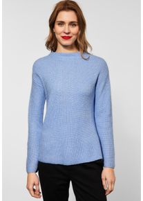 Street One Damen Stehkragenpullover, blau, casual, Gr. 46, unifarben, Web, 60% Baumwolle, 40% Polyacryl, Pullover, in Unifarbe
