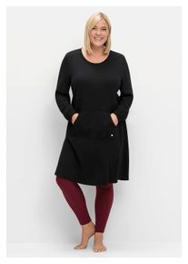 sheego Damen Sweatkleid "Große Größen", schwarz, casual, Gr. 48, unifarben, Obermaterial: 50% Baumwolle, 50% Modal, Kleider, in leichter A-Linie, mit