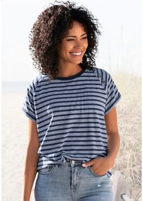 ELBSAND Damen Kurzarmshirt "Caira", grau, casual, Gr. S, gestreift, Jersey, Obermaterial: 50% Baumwolle, 50% Polyester, Shirts, mit Streifen, T-Shirt