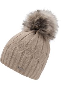 Chillouts Damen Bommelmütze "Letizia Hat", beige, modisch,feminin, unifarben, Feinstrick, Materialmix, Mützen, mit abnehmbarem Fellimitatbommel