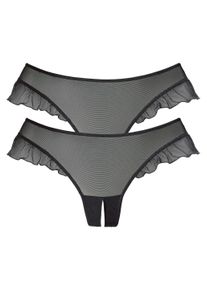 Damen String-Ouvert, Petite Fleur Gold, Gr. 36, schwarz, Netz, Obermaterial: 90% Polyamid, 10% Elasthan, Unterhosen, mit romantischen Rüschen am